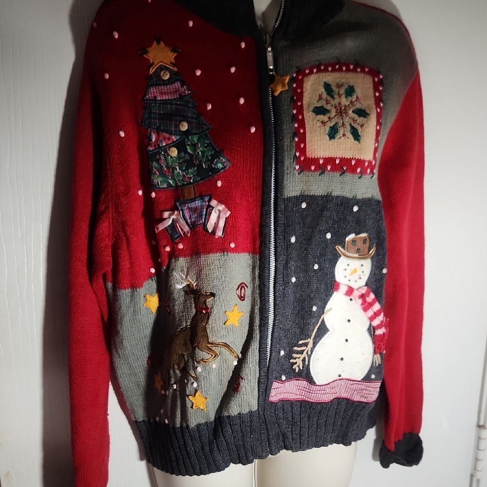 Vintage Karen Scott Pxl Festive Christmas Sweater with Snowman and Tree